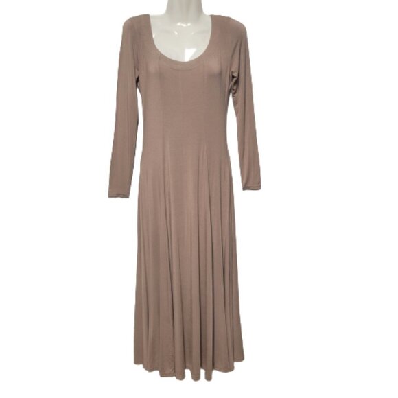 Bamboo Lycra Brown Dress Long sleeve Midi Dress Size M - Picture 1 of 9